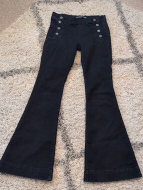 Express Dark Blue High-Rise Flare  Jeans with Sailor Button Detail 4